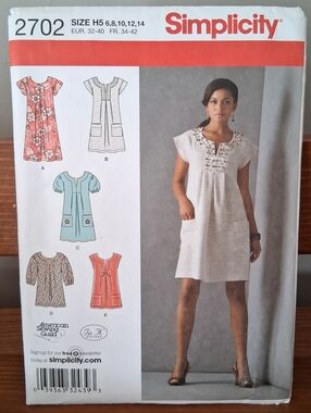 Simplicity 2702 Boho Dress or Tunic Sewing Pattern 5 Looks (6-8-10-12-14) UNCUT